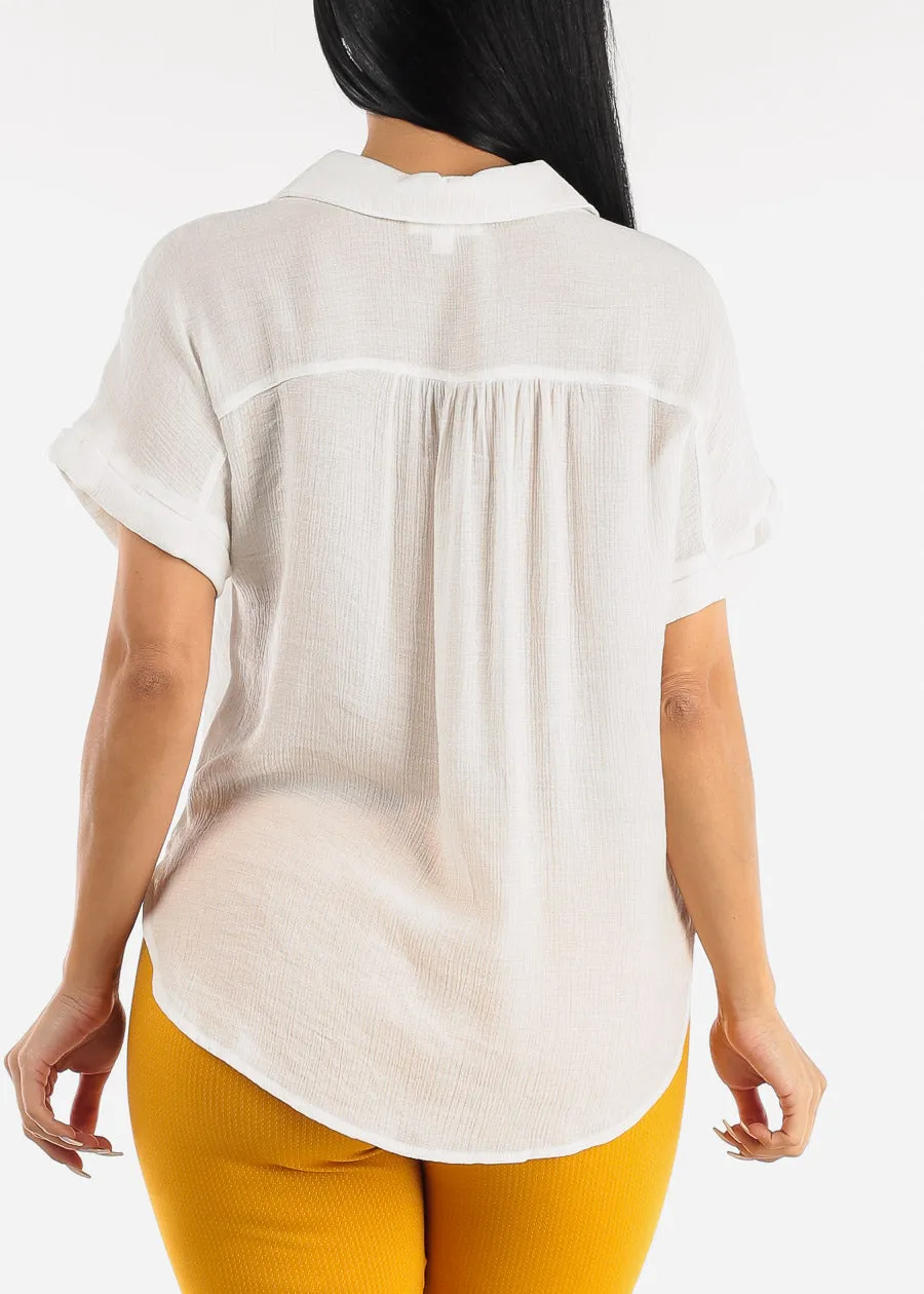 White Cap Sleeve Blouse w Front Half Placket sold by Moda product image thumbnail 5