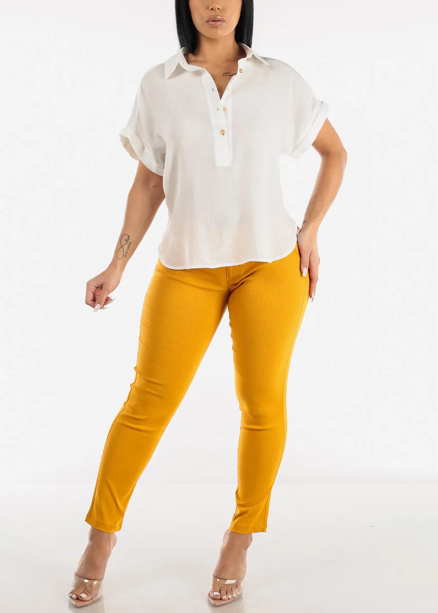 White Cap Sleeve Blouse w Front Half Placket sold by Moda product image thumbnail 3