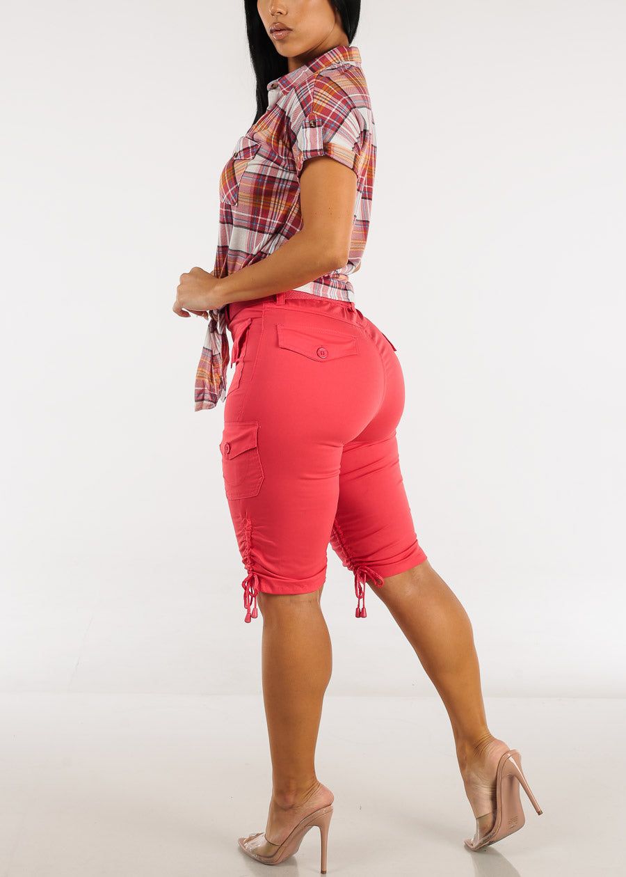 High Waisted Cargo Bermuda Shorts Coral w Belt sold by Moda product image thumbnail 5