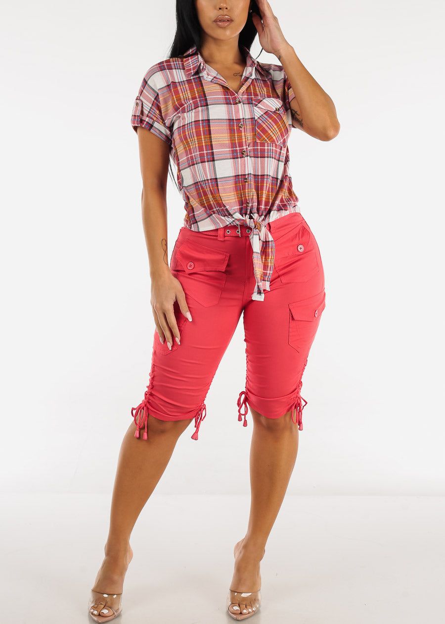 High Waisted Cargo Bermuda Shorts Coral w Belt sold by Moda product image thumbnail 2