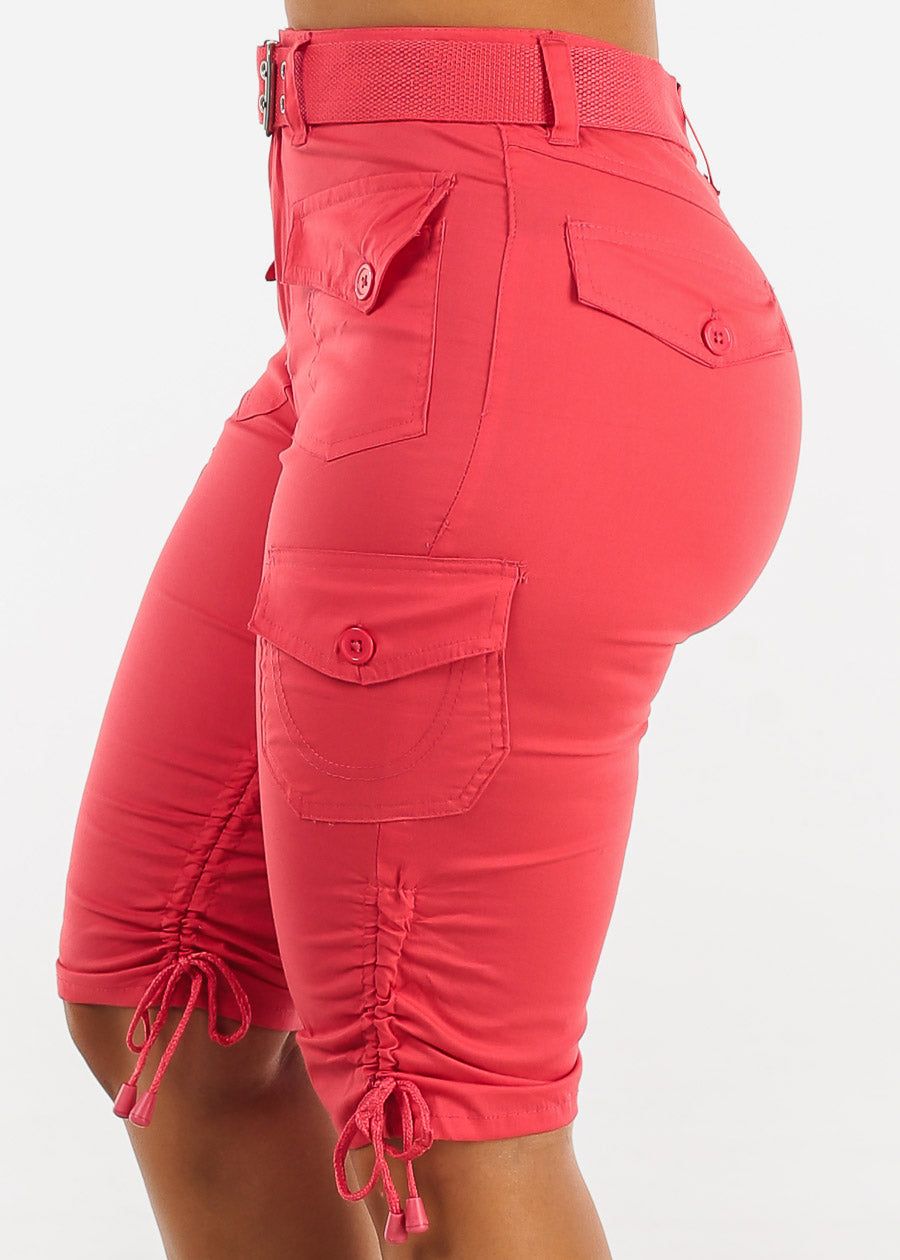 High Waisted Cargo Bermuda Shorts Coral w Belt sold by Moda product image thumbnail 3