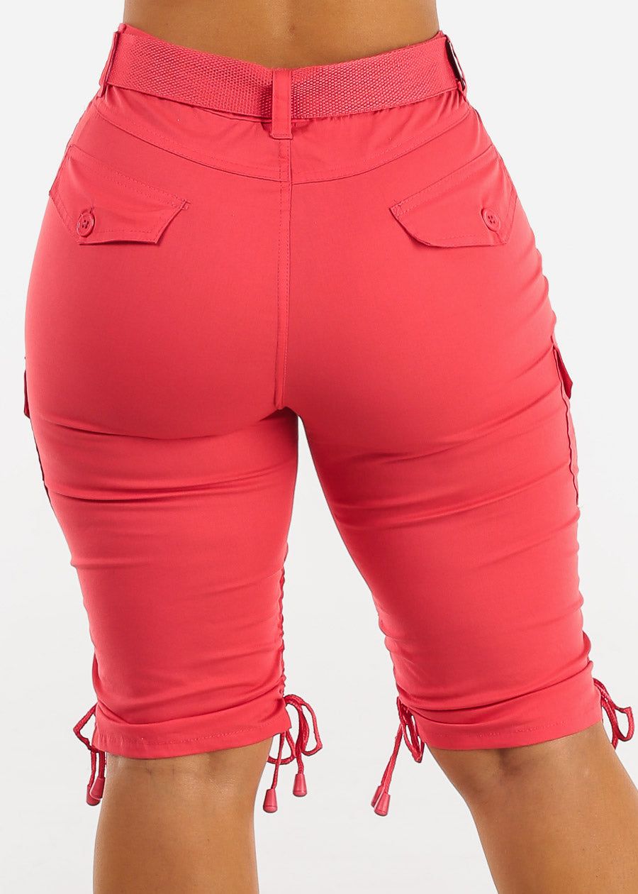 High Waisted Cargo Bermuda Shorts Coral w Belt sold by Moda product image thumbnail 4