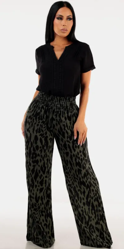Black Leopard Print Pants Look sold by Moda