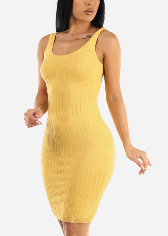 Sleeveless Ribbed Bodycon Dress Yellow sold by Moda