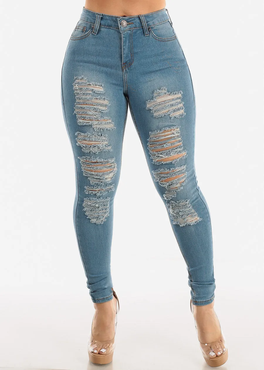 Butt Lifting Distressed Mid Rise Light Skinny Jeans sold by Moda product image thumbnail 3