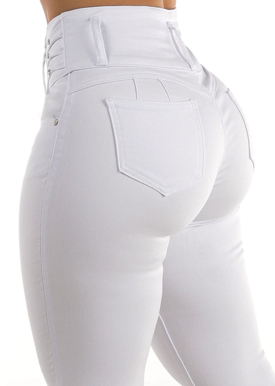 White Levantacola High Waisted Skinny Jeans sold by Moda