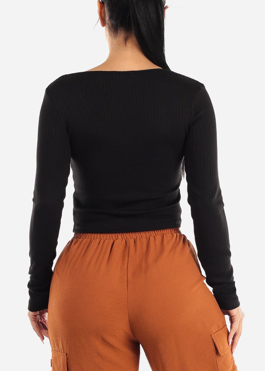 Black Ribbed Knit Long Sleeve Top sold by Moda product image thumbnail 4