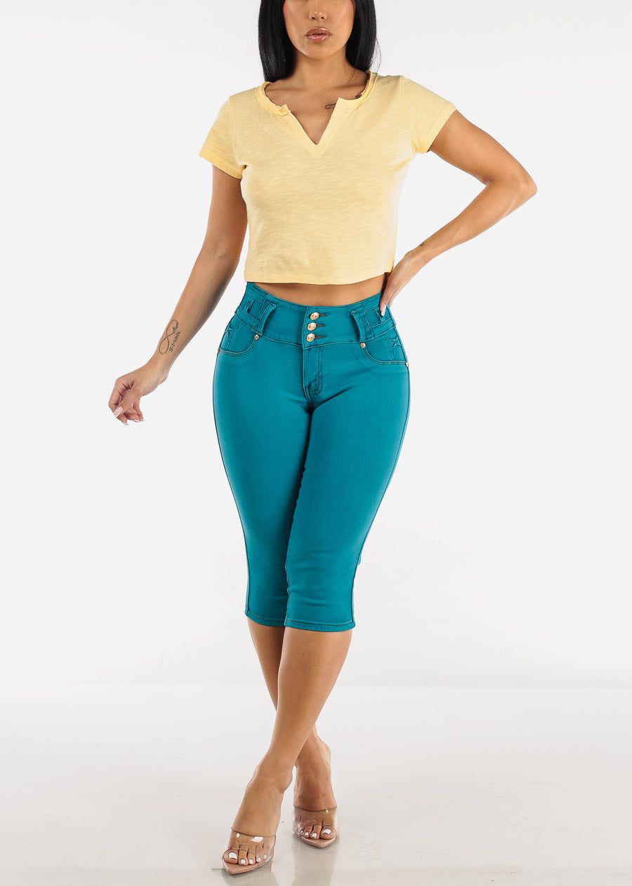Short Sleeve Vneck Cropped Cotton Tee Yellow sold by Moda product image thumbnail 2
