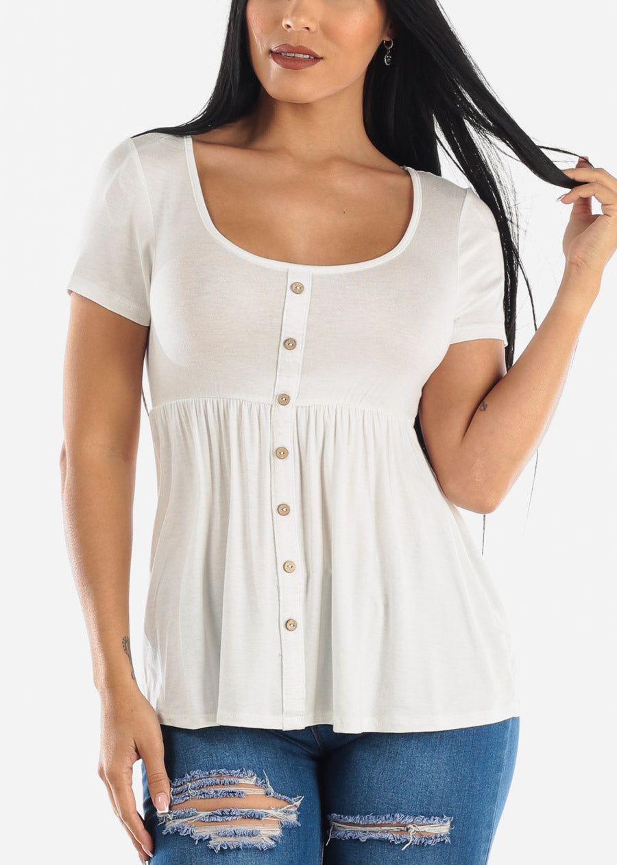 Cute White Short Sleeve Casual Top sold by Moda