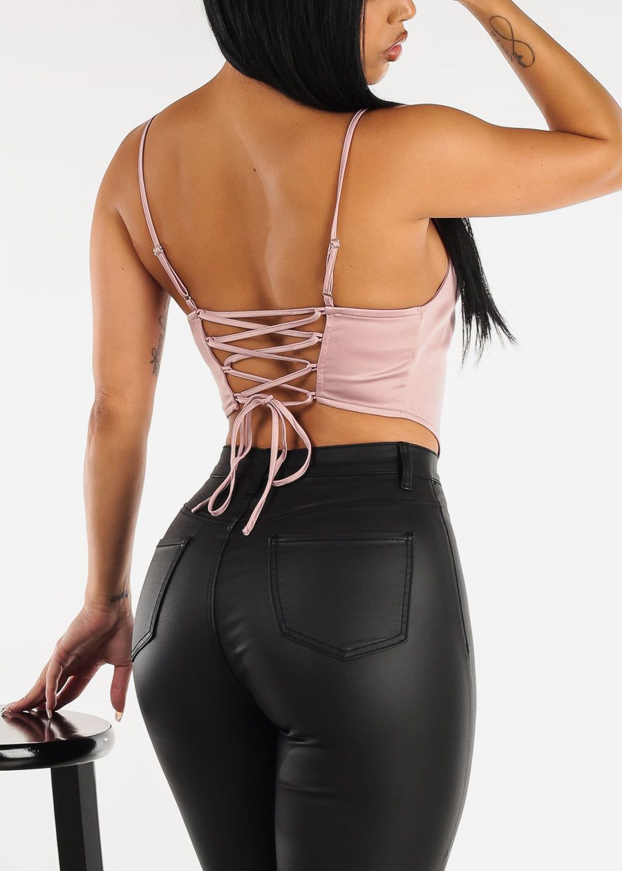 Lace Up Back Satin Cowl Neck Top Mauve sold by Moda product image thumbnail 2