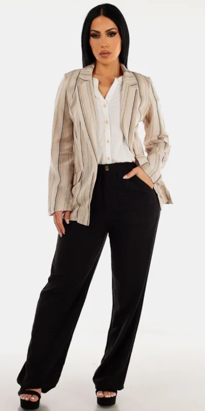 Linen Stripe Black Pants Set sold by Moda