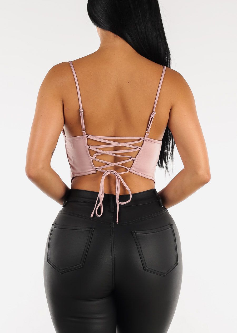 Lace Up Back Satin Cowl Neck Top Mauve sold by Moda product image thumbnail 5