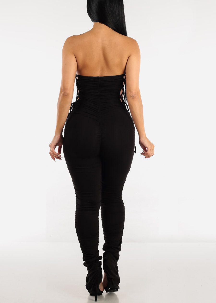Black Strapless Ruched Jumpsuit w Lace Up Sides sold by Moda product image thumbnail 5