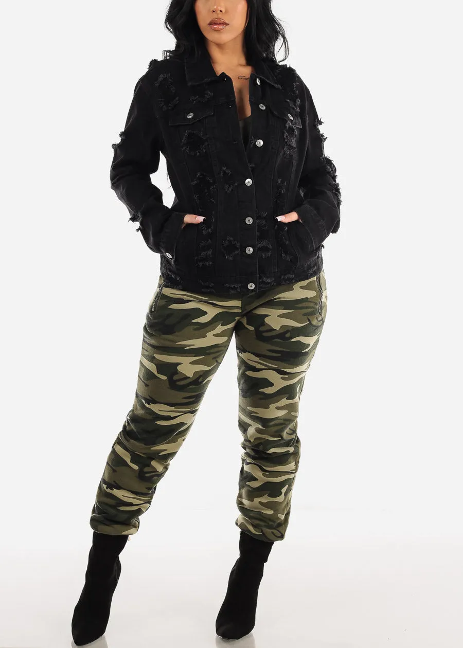 Distressed Long Sleeve Button Up Black Denim Jacket sold by Moda product image thumbnail 4