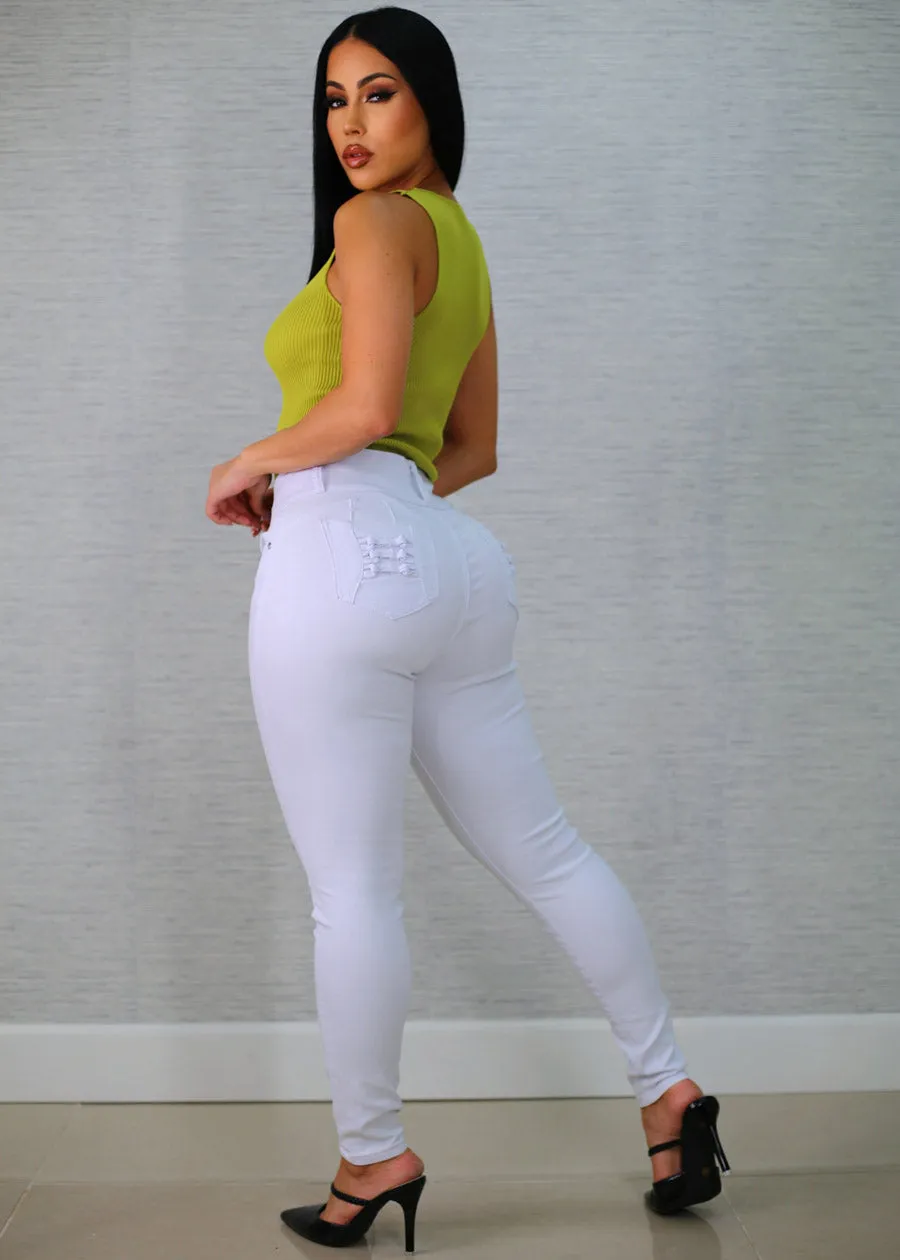 Butt Lift High Waist White Skinny Jeans sold by Moda product image thumbnail 3