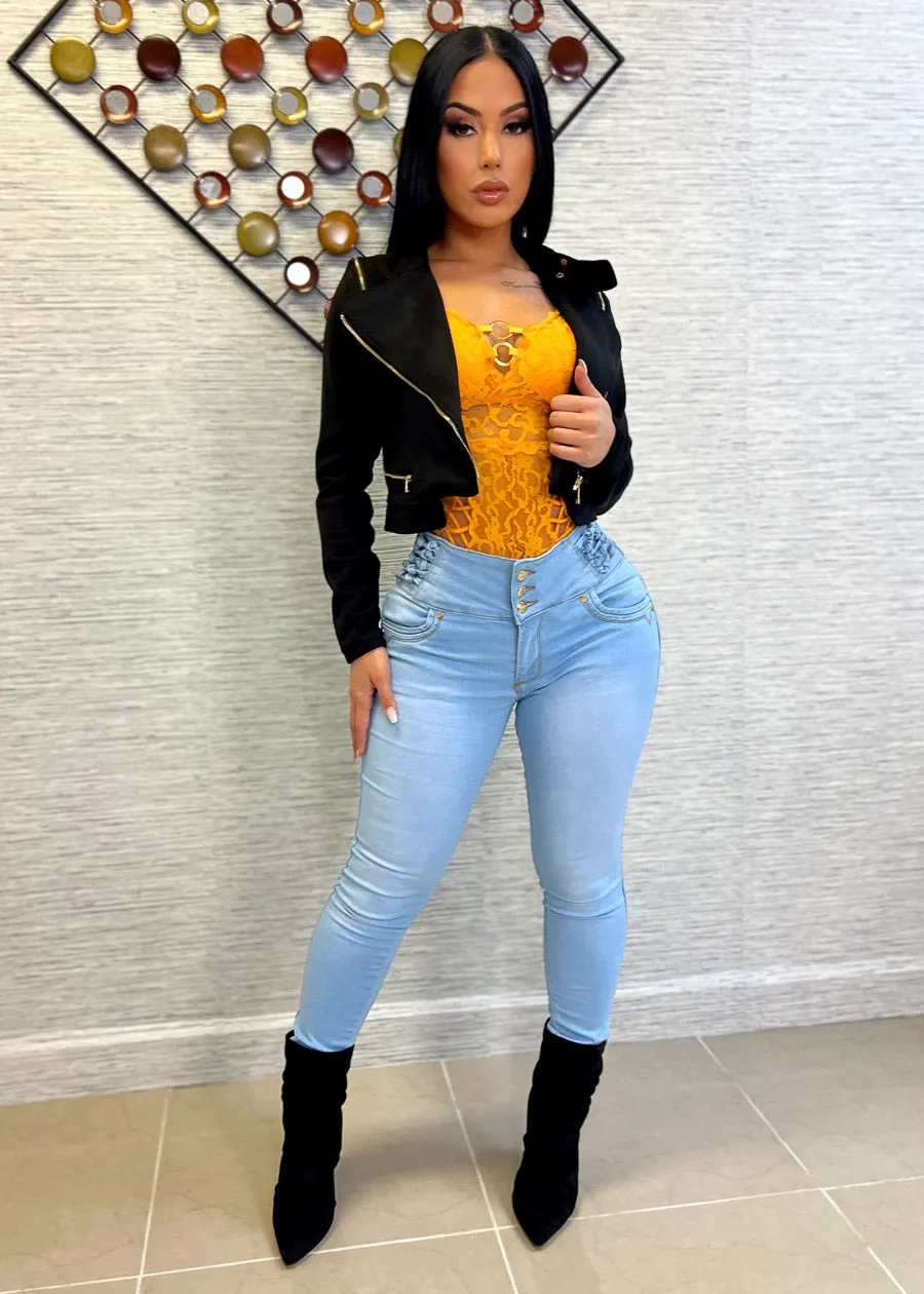 3 Button Butt Lifting Skinny Jeans Light Blue sold by Moda product image thumbnail 2