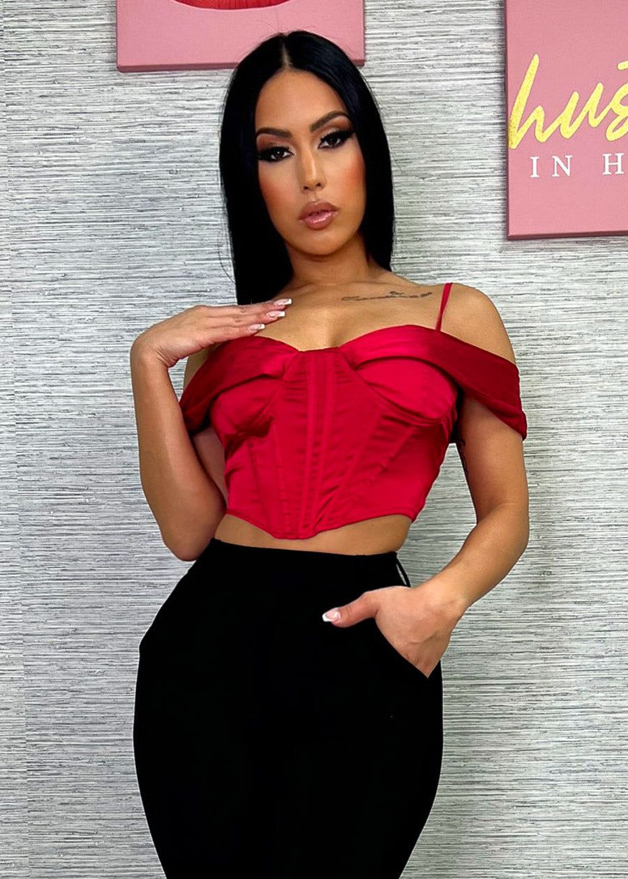 Magenta Corset Top w Drape Shoulders sold by Moda