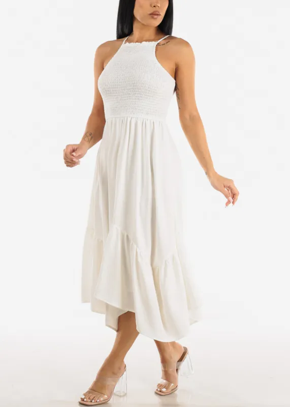 Sleeveless Smocked Ruffle Midi Dress sold by Moda