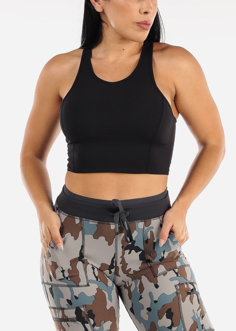 MONO B Black Ribbed Racerback Sports Bra Tank Top sold by Moda product image thumbnail 4