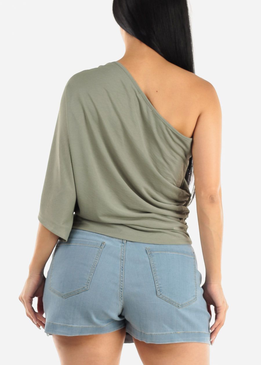 One Shoulder Sage Stretchy Blouse sold by Moda product image thumbnail 4