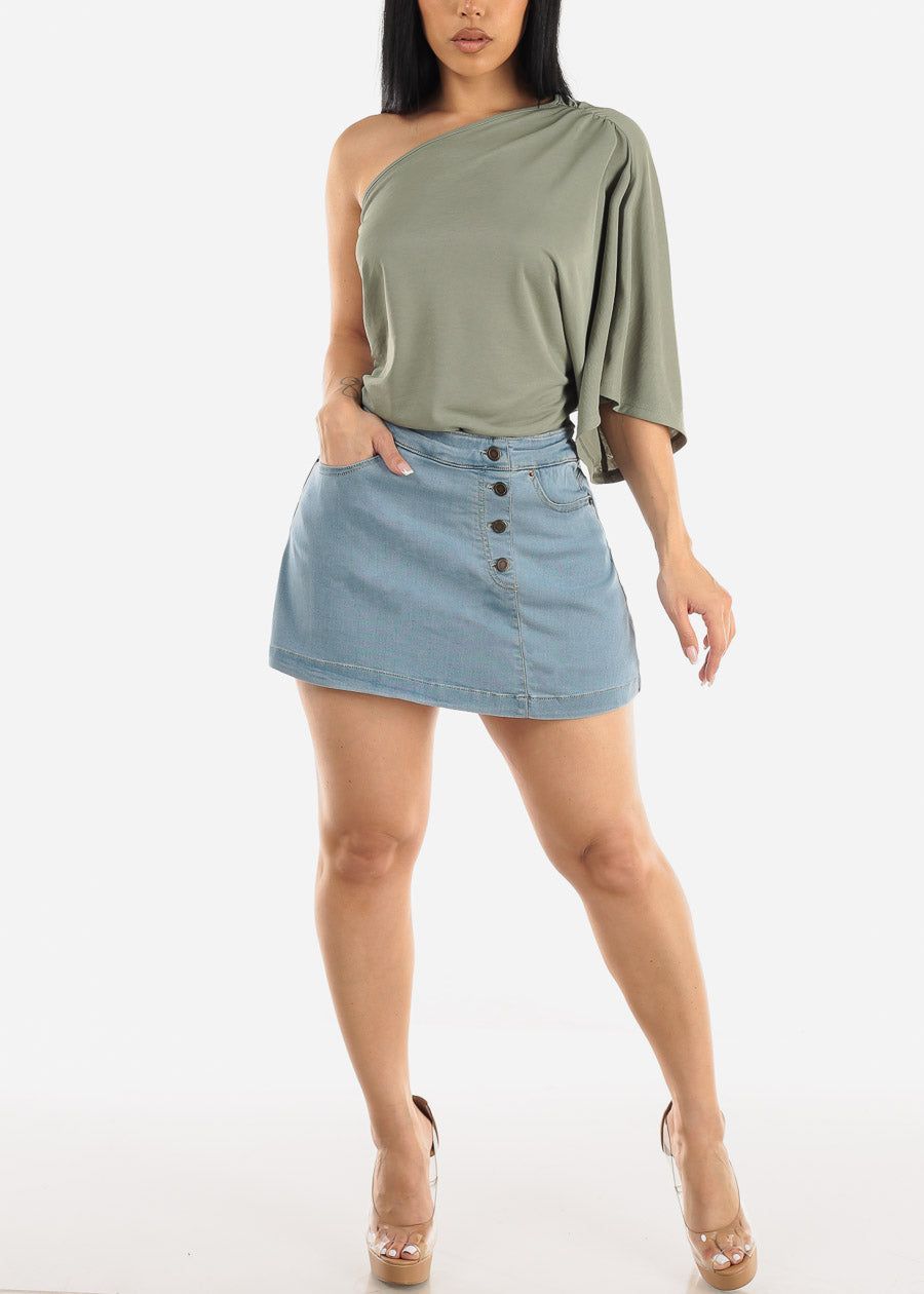 One Shoulder Sage Stretchy Blouse sold by Moda product image thumbnail 2