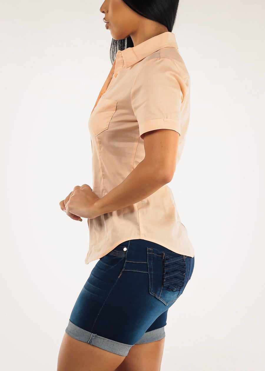 Short Sleeve Button Down Peach Shirt sold by Moda product image thumbnail 3