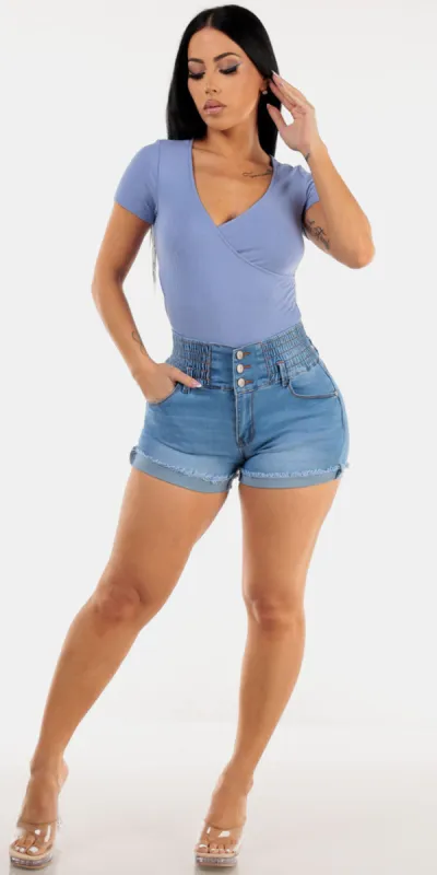 Surplice Cuffed Butt Lift Denim Look sold by Moda