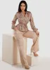 High Waist Wide Leg Satin Cargo Pants Champagne sold by Moda