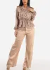 High Waist Wide Leg Satin Cargo Pants Champagne sold by Moda