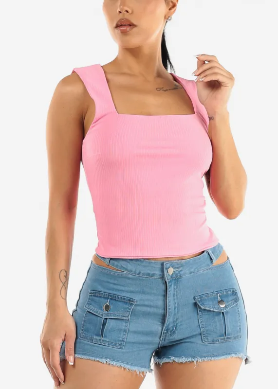 Sleeveless Double Layered Tank Top Pink sold by Moda