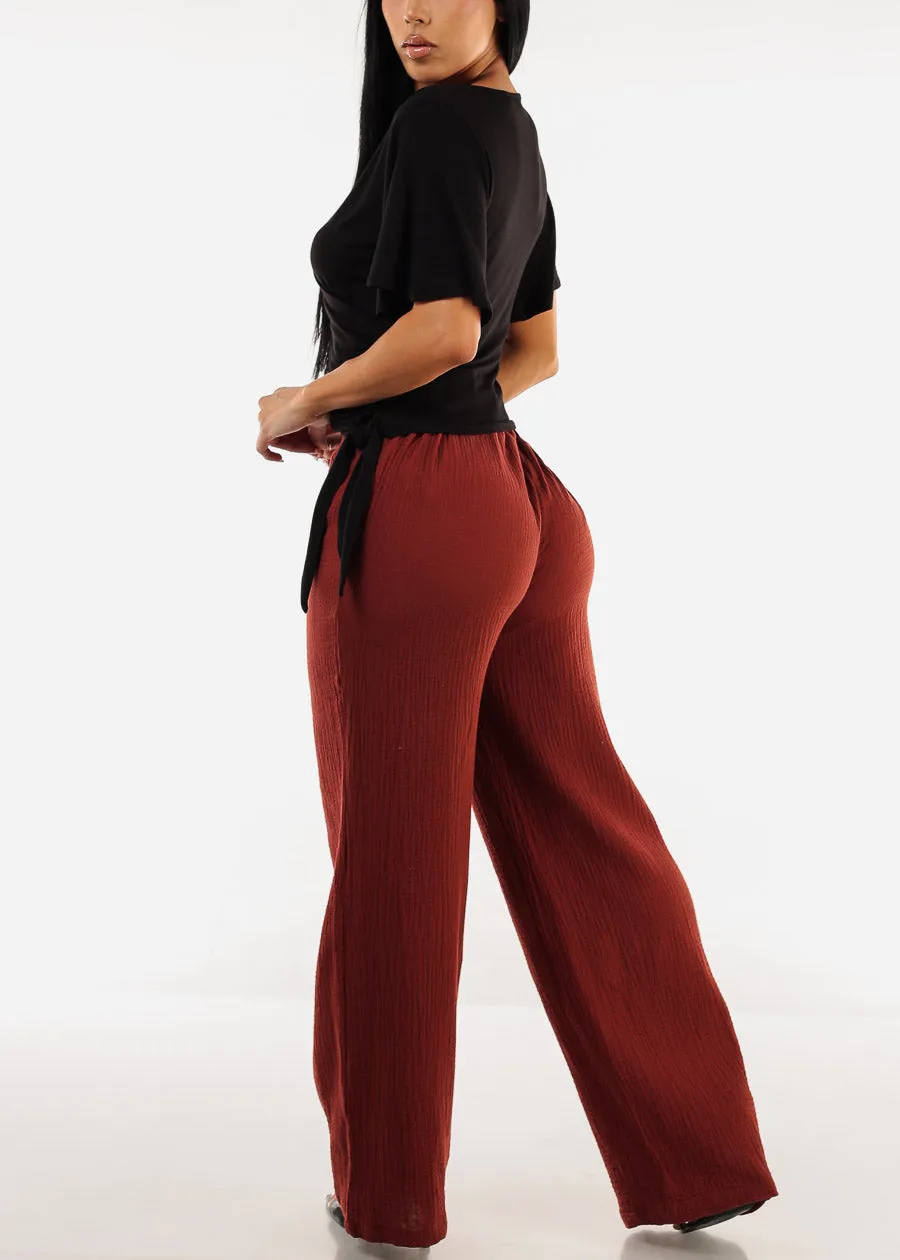 Super High Waist Wide Legged Cotton Pants Brick sold by Moda product image thumbnail 5