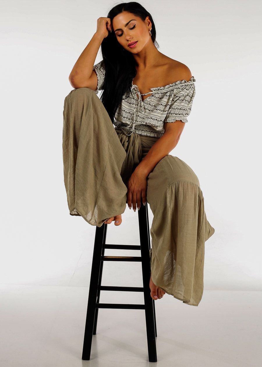 Off Shoulder Geo Print Crop Top Beige sold by Moda product image thumbnail 2