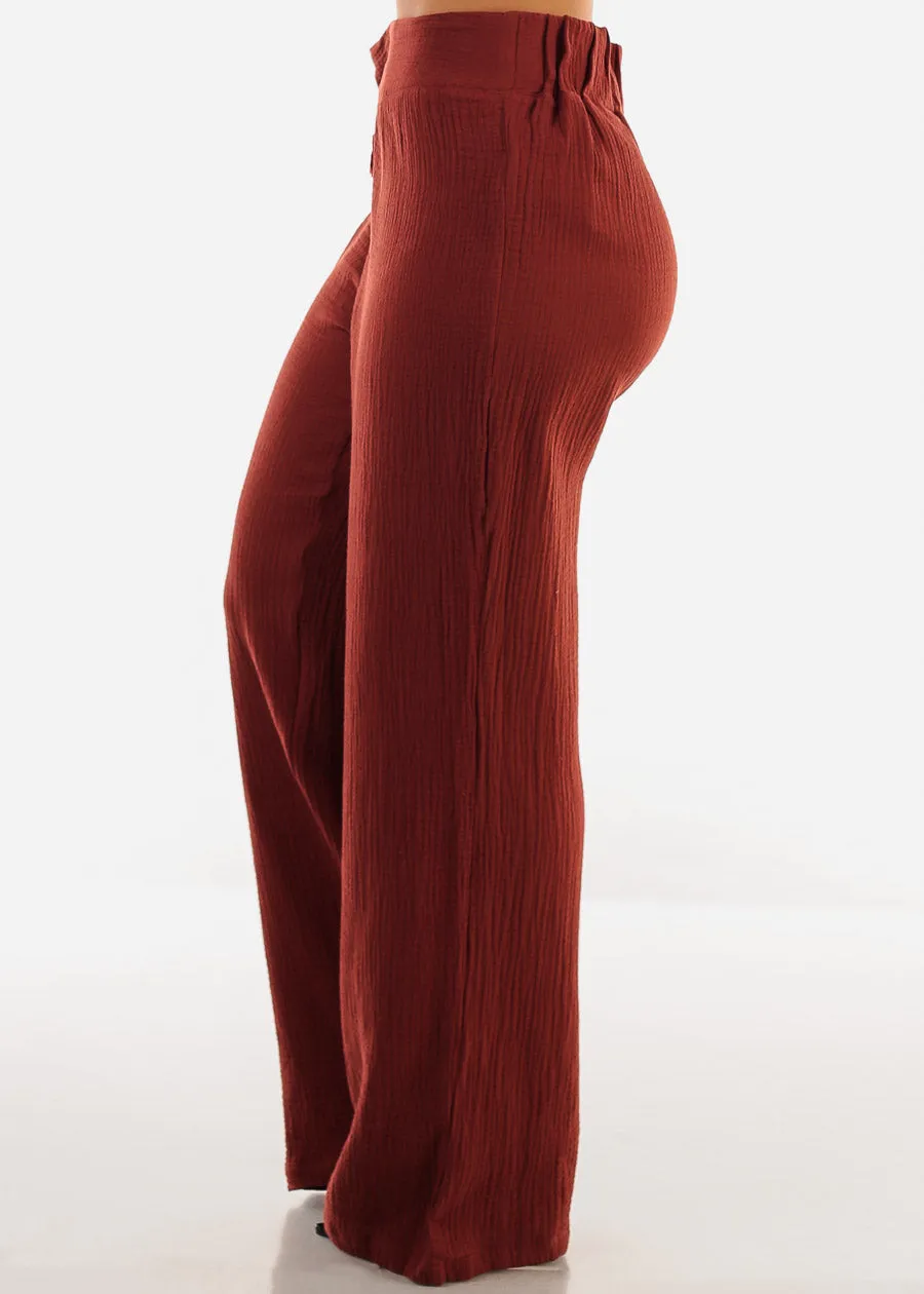 Super High Waist Wide Legged Cotton Pants Brick sold by Moda product image thumbnail 3