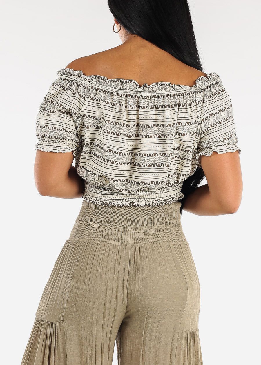 Off Shoulder Geo Print Crop Top Beige sold by Moda product image thumbnail 5