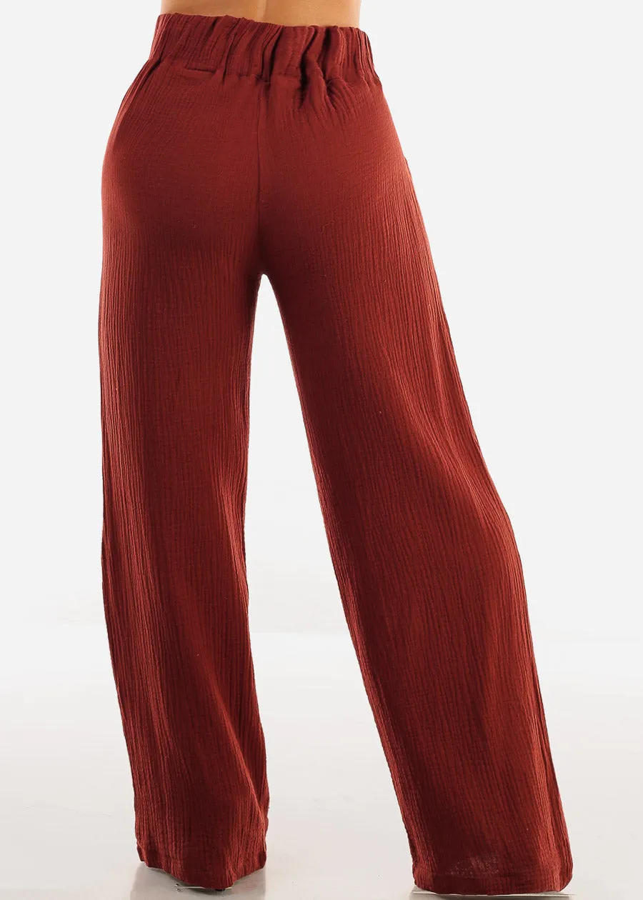 Super High Waist Wide Legged Cotton Pants Brick sold by Moda product image thumbnail 4