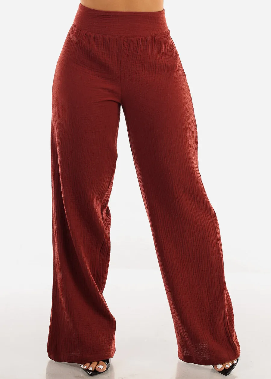 Super High Waist Wide Legged Cotton Pants Brick sold by Moda