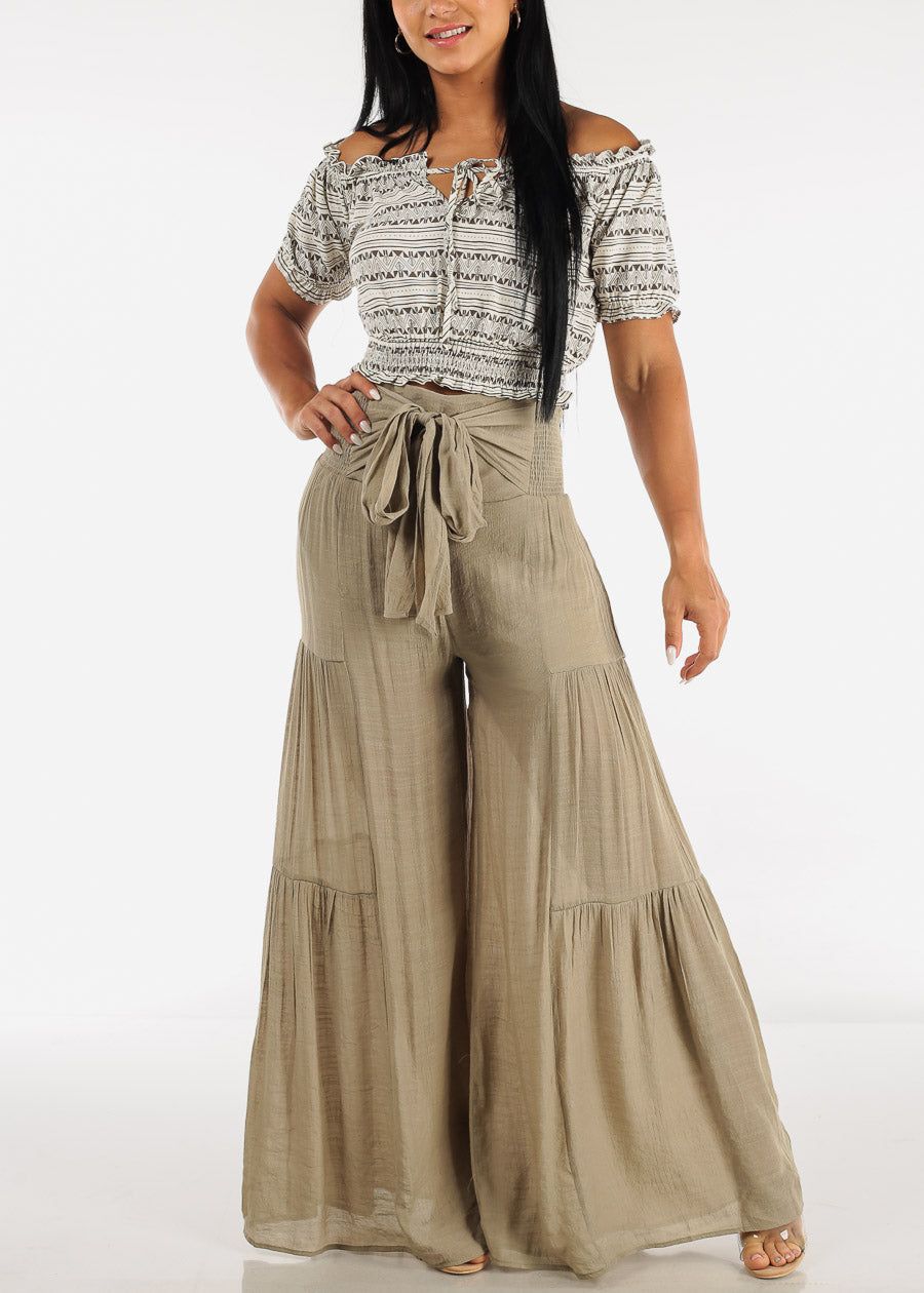 Off Shoulder Geo Print Crop Top Beige sold by Moda product image thumbnail 3