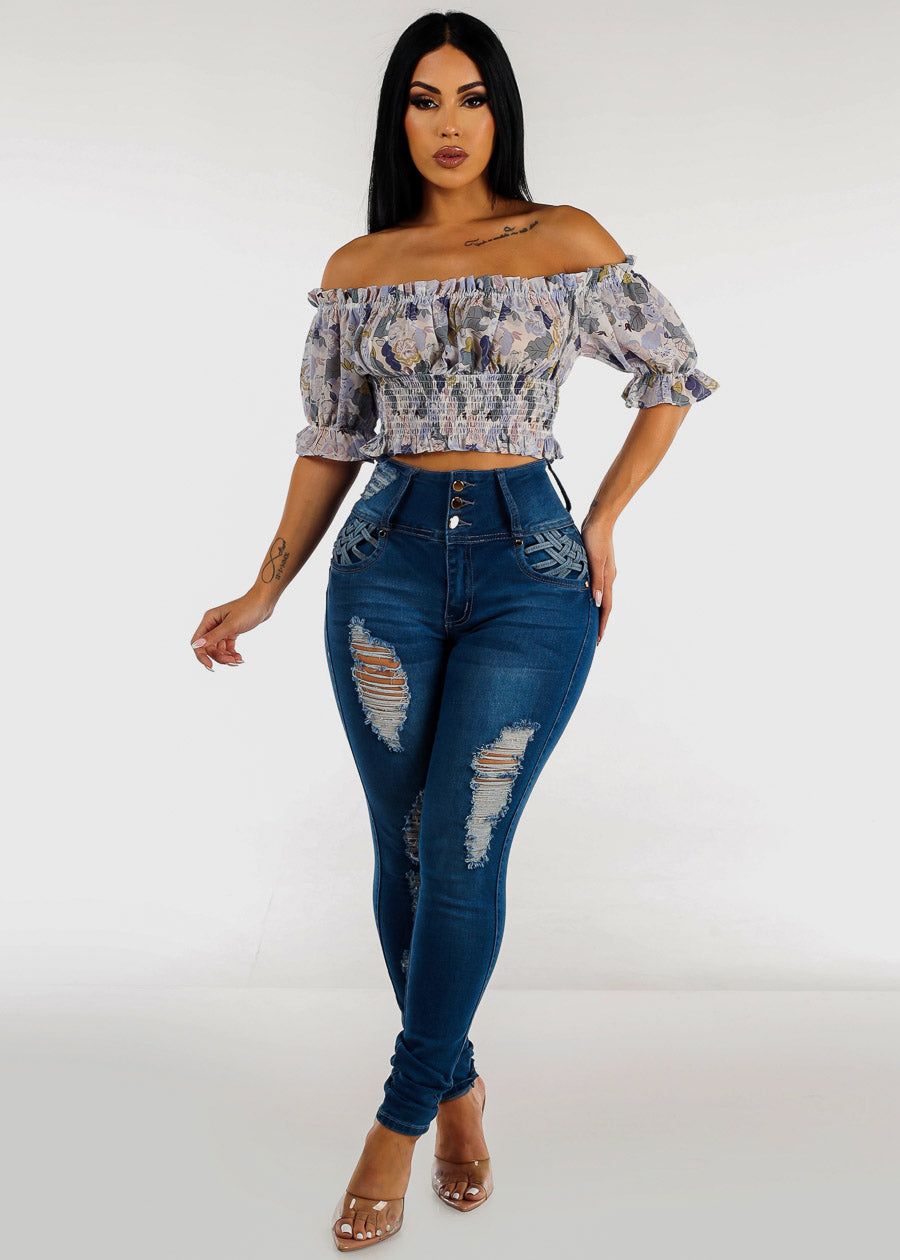 Super High Waist Distressed Butt Lift Skinny Jeans sold by Moda product image thumbnail 3