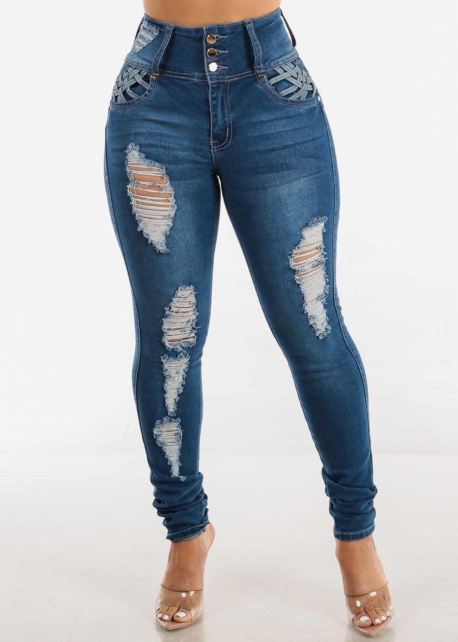 Super High Waist Distressed Butt Lift Skinny Jeans sold by Moda product image thumbnail 4