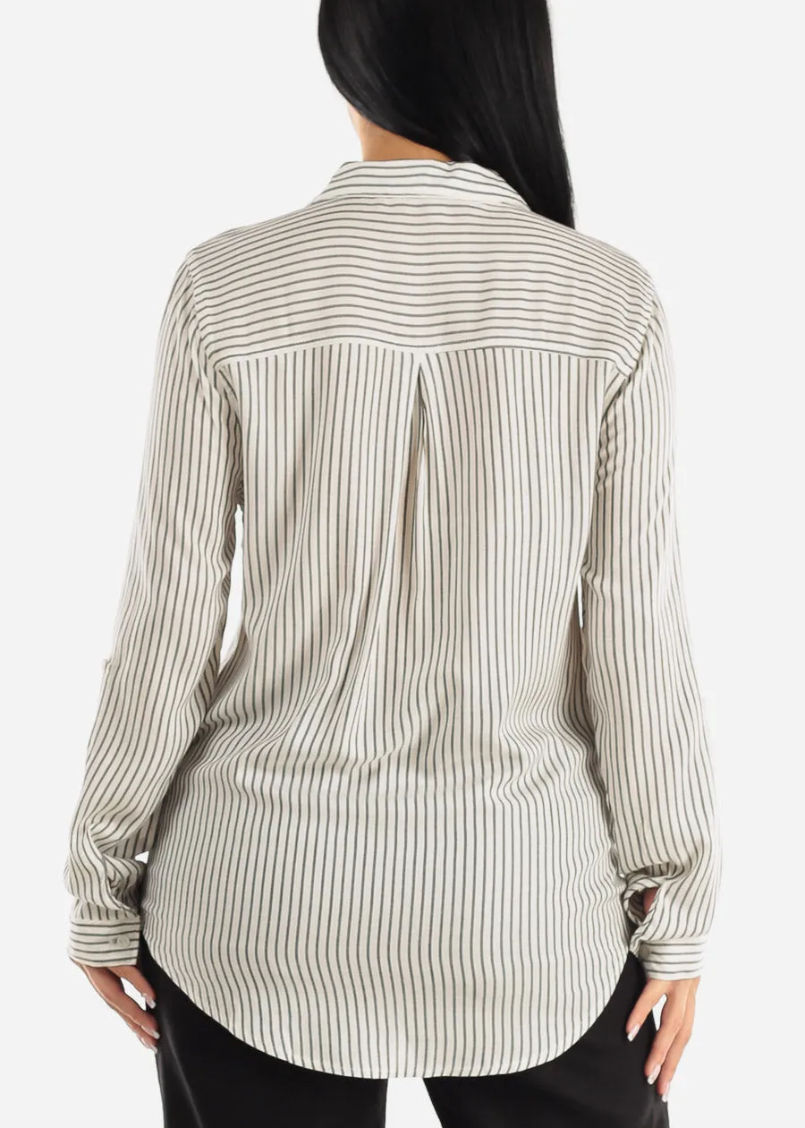 Long Sleeve Button Up Woven Stripe Shirt Black & White sold by Moda product image thumbnail 4
