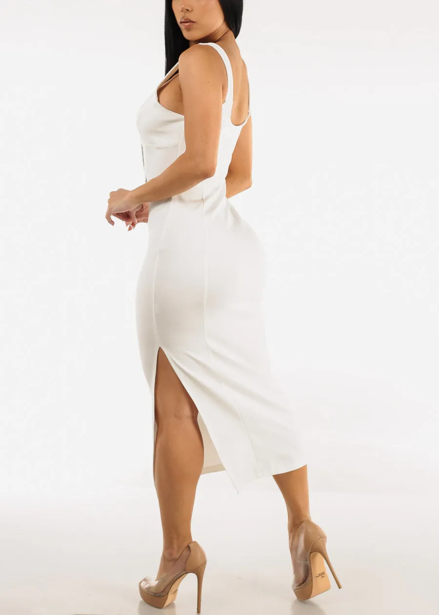 White Sleeveless Slit Bodycon Midi Dress sold by Moda product image thumbnail 4