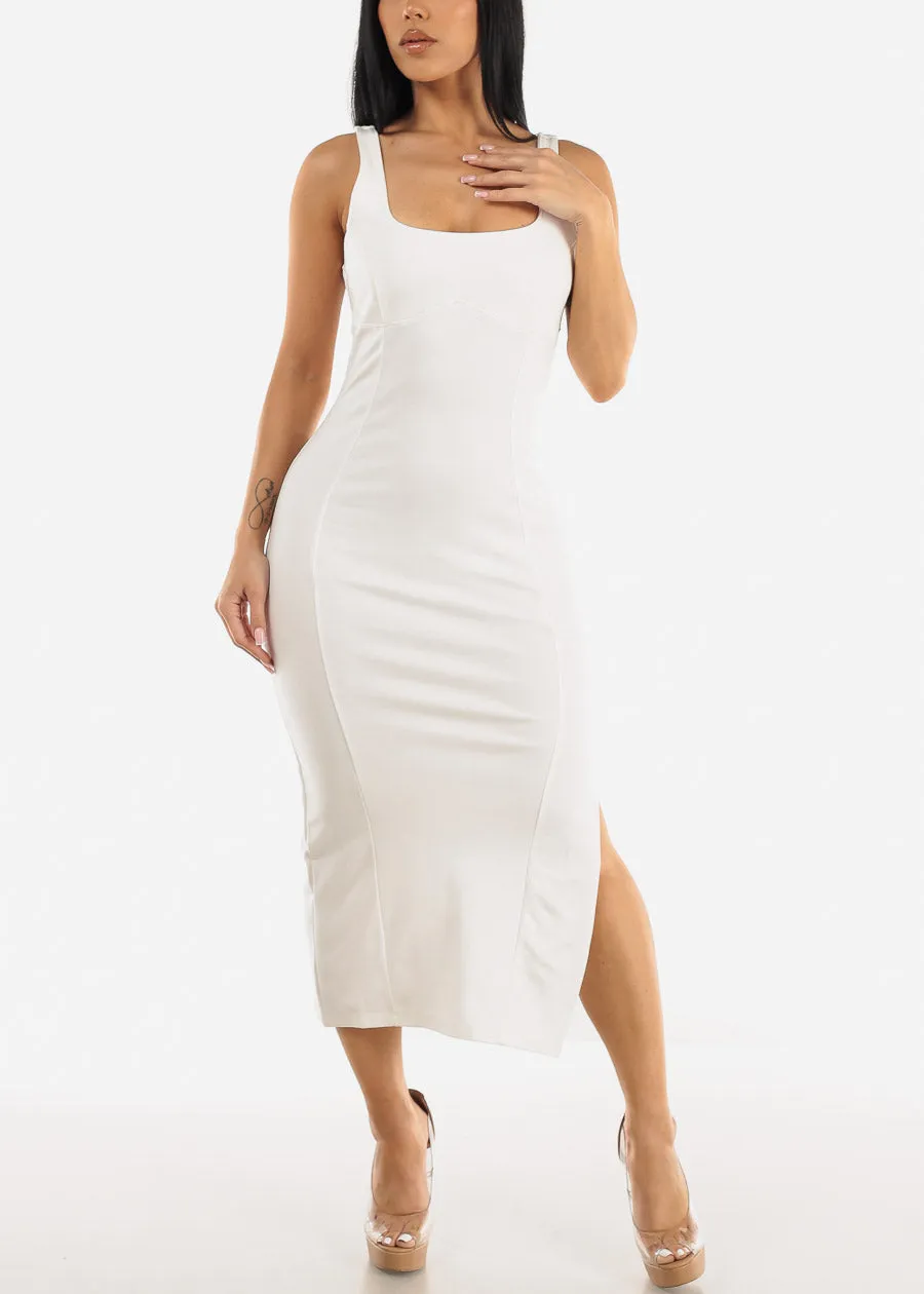 White Sleeveless Slit Bodycon Midi Dress sold by Moda