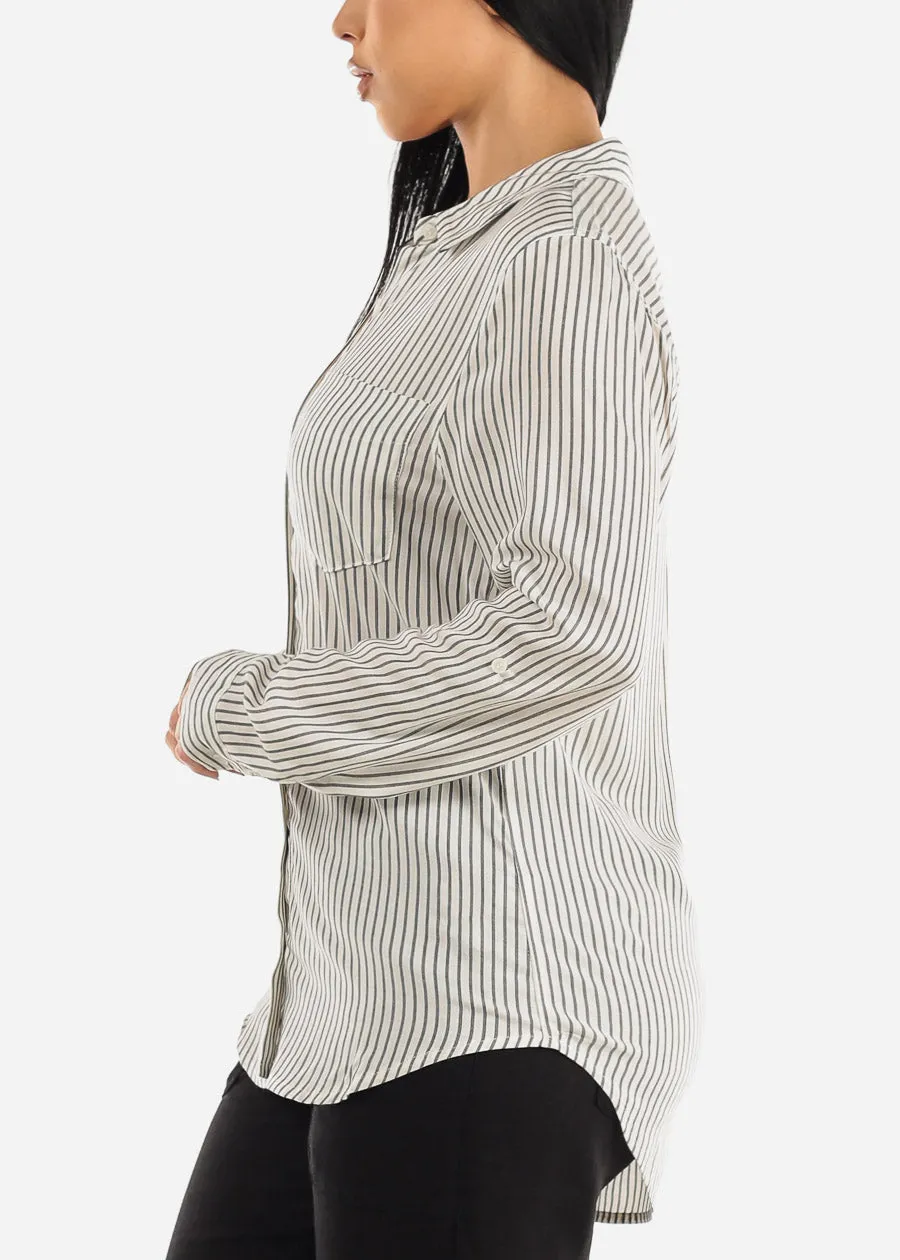 Long Sleeve Button Up Woven Stripe Shirt Black & White sold by Moda product image thumbnail 3