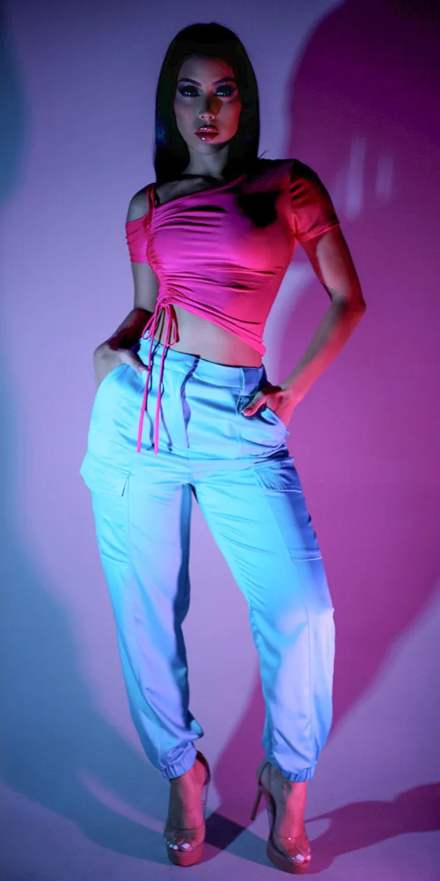 Ruched Satin Cargo Joggers Look sold by Moda product image thumbnail 2