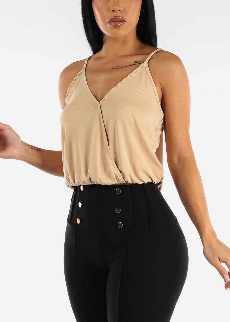 Sleeveless Surplice Cami Top Beige sold by Moda