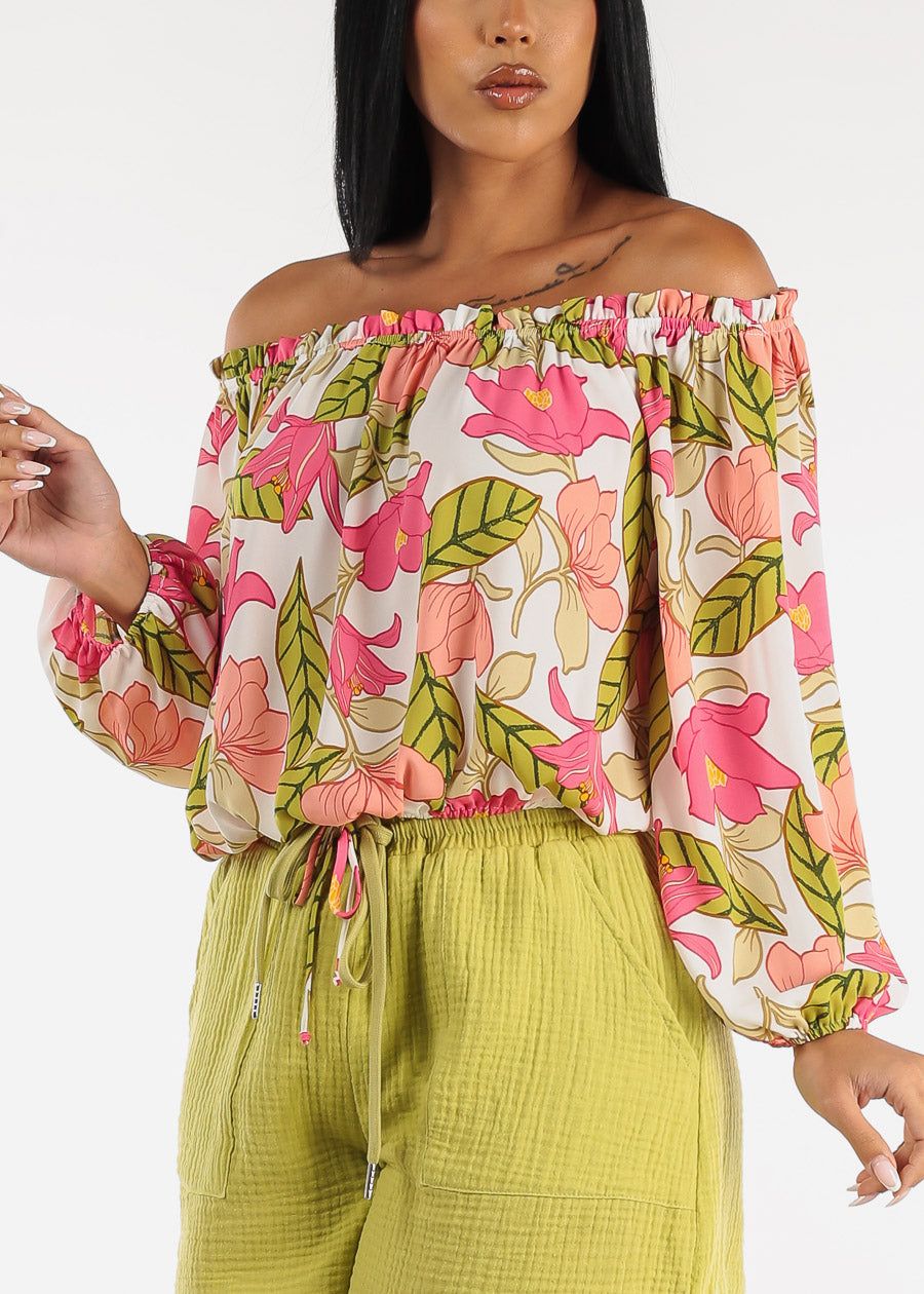 Chiffon Off Shoulder Floral Top w Elastic Waist sold by Moda