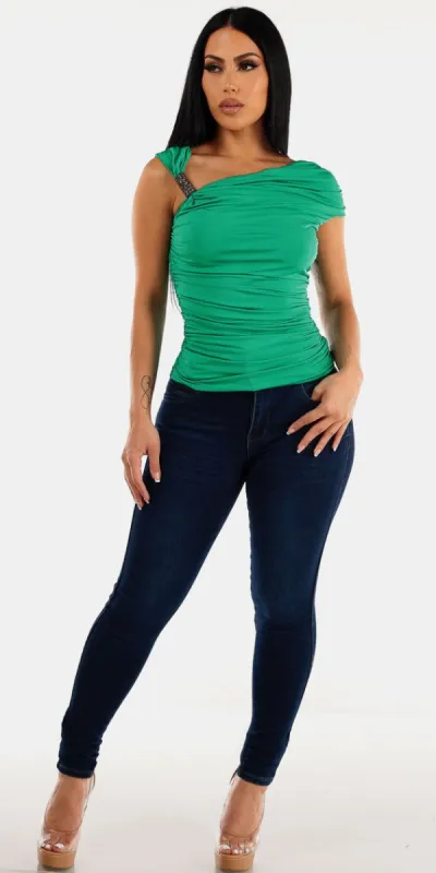 Green Satin Butt Lift Denim Combo sold by Moda