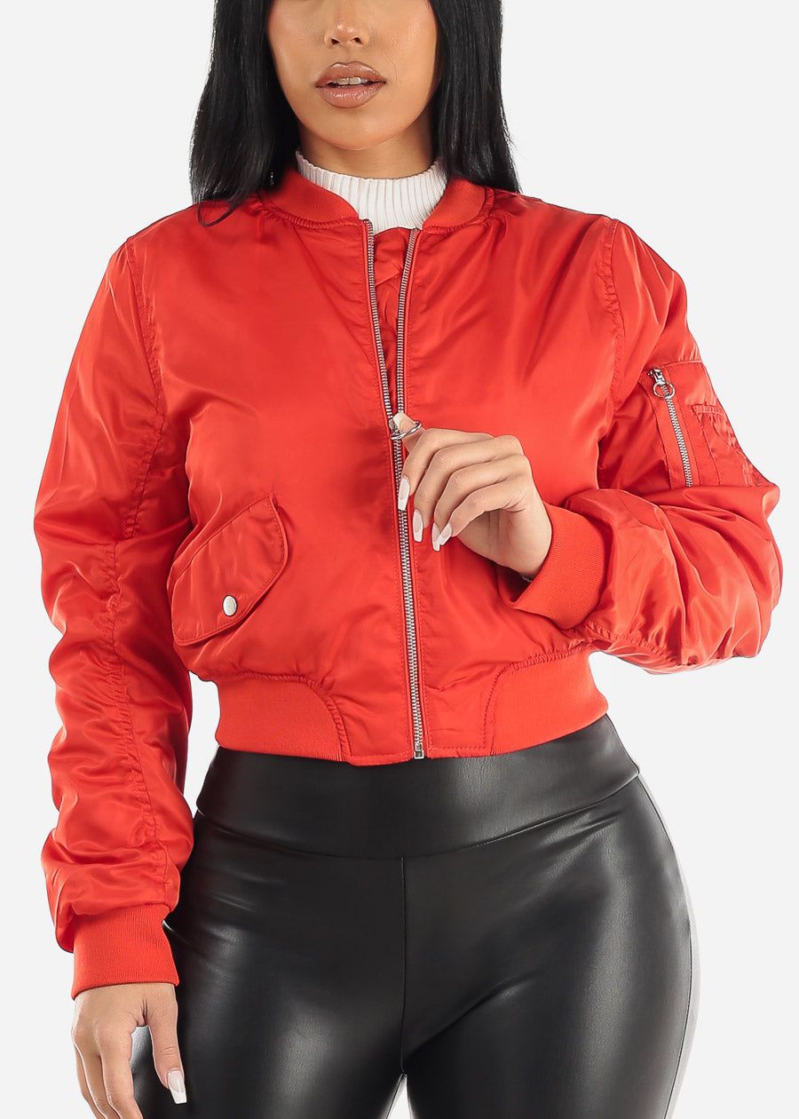 Long Sleeve Zip Up Bomber Jacket Red sold by Moda product image thumbnail 3