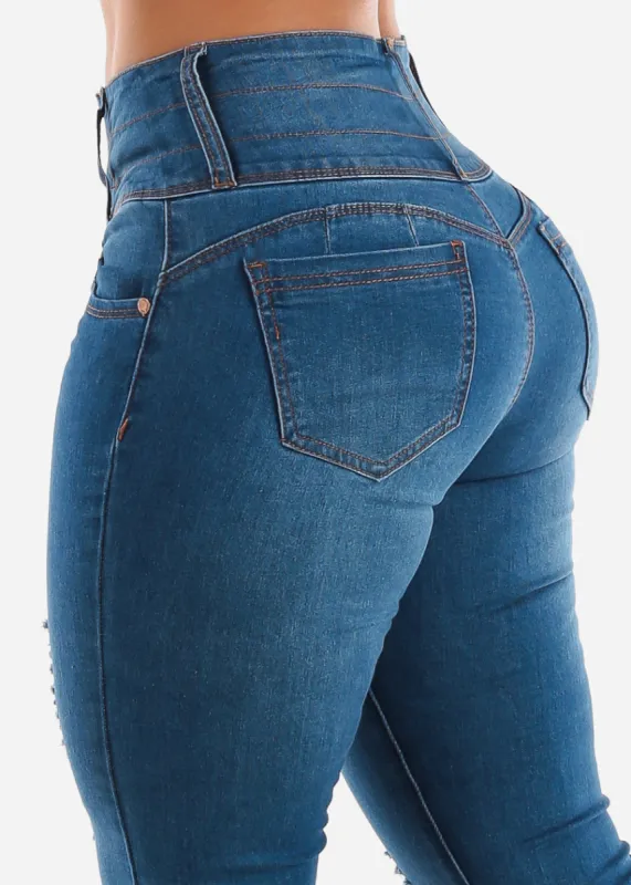 High Waisted Levanta Cola Distressed Jeans sold by Moda