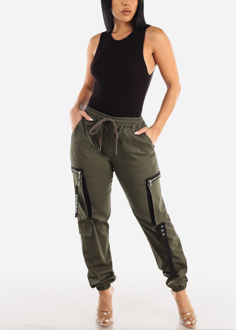 Drawstring Waist Cargo Jogger Pants Olive sold by Moda product image thumbnail 5